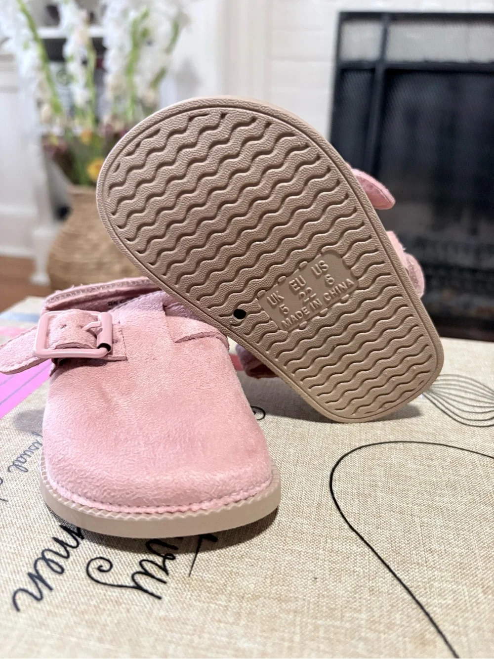 Primark Pink Suede Buckle Kids Clogs